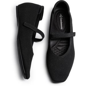 Mary Jane Flat Shoes for Women with Arch Support and Concealed Low Wedge Heel, Comfortable Women Square Toe Ballet Flats Knit Dress Shoes (10, Black)
