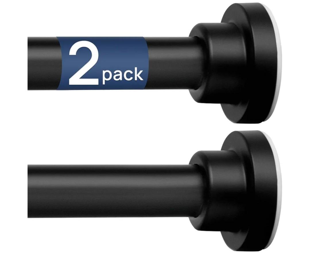 ENJOYBASICS 2 Pack Adjustable Spring Tension Curtain Rods 32 to 66 Inches, Stainless Steel Matte Black Shower Rod No Drilling for Window, Bathroom, Closet, Room Divider, 7/8" Diameter
