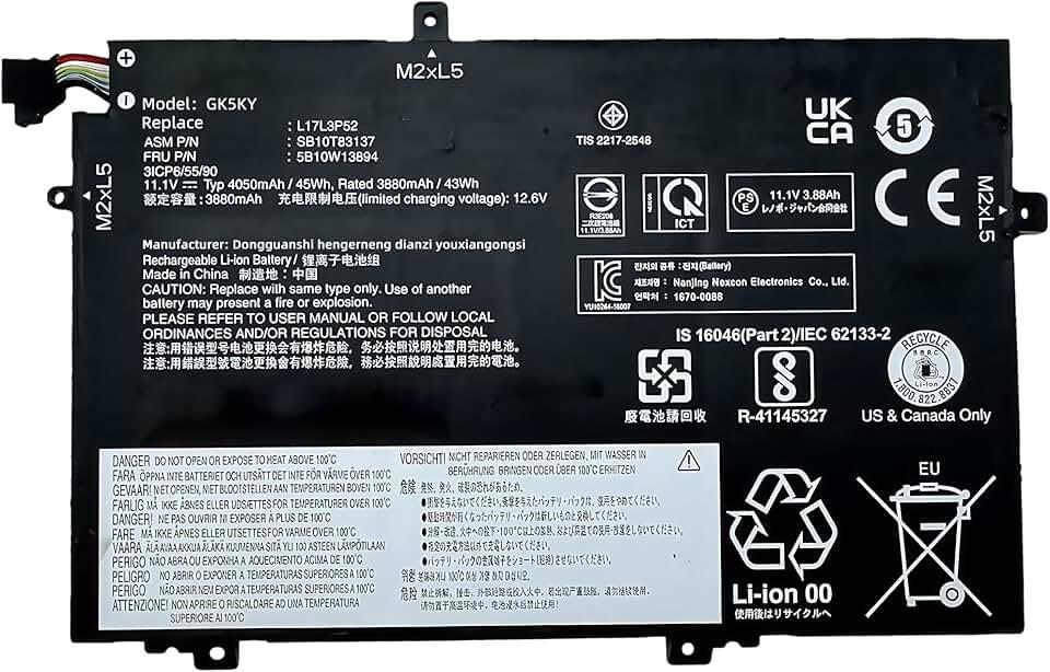 45Wh L17M3P54 L17M3P53 L17C3P52 Battery 4120mAh 3-Cell 11.1V Replacement for Lenovo for ThinkPad L480 L490 L580 L590 / for ThinkPad L14 L15 /L14 Gen 2 / L15 Gen 2 Series L17L3P52 High performance