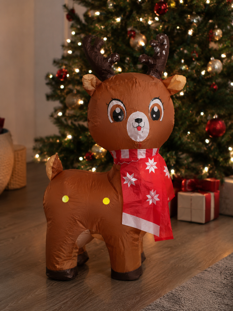 Lightweight Inflatable Deer With Festive Design, Easy To Inflate, Stable When Standing, And Perfect For Indoor Holiday Décor, Ideal Near A Christmas Tree