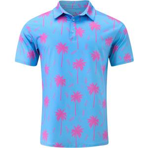 uideazone Mens Polo Shirts Short Sleeve Dry Fit 3D Print Moisture Wicking Funny Golf Shirt (Medium, Plam Blue)