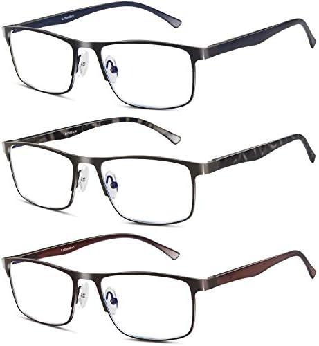 Lcbestbro 3 Pack Blue light Blocking Reading Glasses for Men, Stylish Metal Frame Readers
