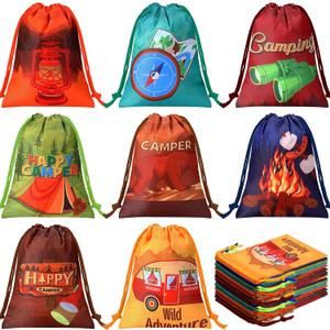 Cunno 24 Pieces Camping Party Favor Camping Adventure Drawstring Goodie Candy Gift Treat Bags for Birthday Hiking Adventure Party Supplies 7.09 x 5.12 Inches