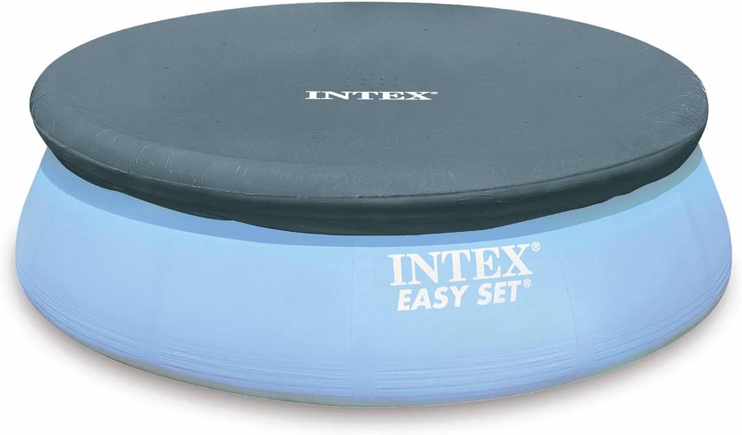 Intex Easy Set Pool Cover - 8 FT for Easy Set Inflatable Pools - 28020E Pool Cover - Includes Rope Tie, Drain Holes, Snug Fit to Protect Water from Bugs, Scum, and Evaporation