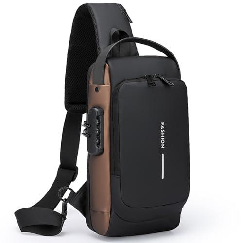 ISDULA Sling Bag for Men Anti Theft Crossbody Shoulder Bag PU Leather USB Chest Backpack for Daily Use Travel (Brown)