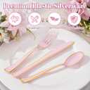 WDF 180 Pieces Pink Plastic Silverware with Gold -Pink Plastic Utensils Set - 60 Guest Cutlery Disposable for Birthday Party Baby Shower Wedding Spring