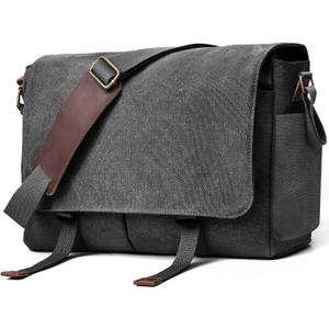 Messenger Bag for men Laptop Bag UnisexRetro Canvas Bag14-15.6 inches Casual single shoulder bag For Work College Travel (Black)