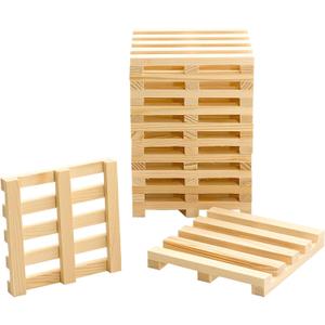 12 Pack Unfinished Wooden Mini Pallet Drink Coasters 4 Inch Square Natural Wood Beverages Coasters