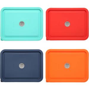 Replacement Lids for Pyrex 7211-PC 6 Cup Rectangle, Silicone Storage Cover Lid for Glass Bowl 4 Pack with Date Mark