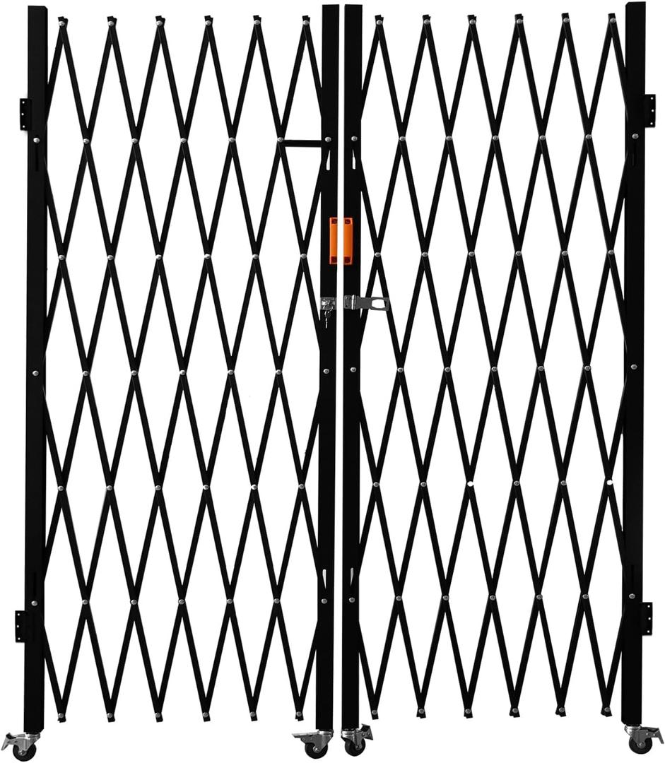 Double Folding Security Gate with Lockable Scissor Design and 360 Swivel Casters Outdoor Barricade for Entry Security, Garage, Warehouse, and Pool Areas (150Wx75 H)
