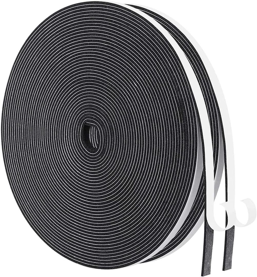 MAGZO Weather Stripping Door Seal,1/4 Inch Wide X 1/16 Inch Thick Adhesive Foam Tape Soundproof Weatherstripping for Windows, 2 Rolls Total 65FT Black