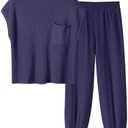 ANRABESS Women Two Piece Outfits Summer Sweater Vest Crop Top Pants Lounge Matching Set Travel Airport Beach Vacation Clothes, XXL