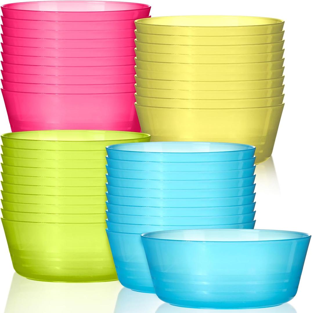 Dandat 96 Pcs Kids Plastic Bowls 14 oz Brightly Colored Small Cereal Bowls Dishwasher Microwave Safe Toddler Snack tableware for Children Dish Cereal Soup Snack, 4 Colors