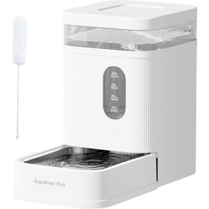Gardner Pet Automatic Dog Water Dispenser Gravity Waterer with Stainless Steel Bowl Water Dispenser 6.5L Large Capacity Water Feeder with Filters for Dogs Cats Pets, BPA-Free Noise-Free (White, 6.5L)