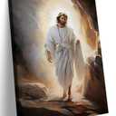 Resurrection of Jesus Canvas Wall Art Jesus Smiles Wall Decor Picture Christian Resurrected Savior Leaves the Tomb Poster Print for Church Prayer Room Bedroom Painting Artwork Home Decoration