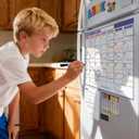 Monthly Magnetic Calendar for Refrigerator - 17"x17" Dry Erase Board, Large Writing Space, 8 Markers & Eraser - Family Schedule Planner, Stain-Resistant with Strong Magnets (Sunday Start) (Purple)