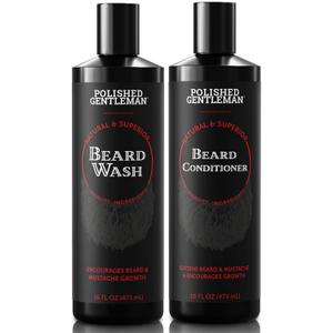 Polished Gentleman Beard Wash and Conditioner Set - Softens and Strengthens - Beard Shampoo with Growth Oil - Moisturizer & Beard Thickener - Tea Tree Unscented - Paraben-Free & Sulfate-Free (16oz) (16 Fl Oz (Pack of 2))