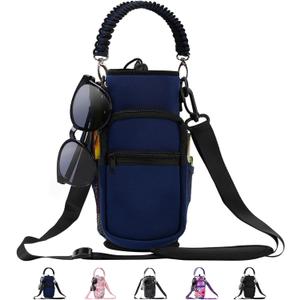 32/40/64/87/128 oz Water Bottle Carrier Bag, Neoprene Water Bottle Sleeve with 4 Pocket, Sport Water Holder with Paracord Handle and Shoulder Strap for Walking Hiking Camping Gym (03.Navy) 32/40/64/87/128 oz Water Bottle Carrier Bag, Neoprene Water Bottle Sleeve with 4 Pocket, Sport Water Holder with Paracord Handle and Shoulder Strap for Walking Hiking Camping Gym (03.Navy)