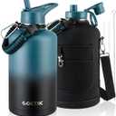 COKTIK 84oz Insulated Water Bottle - Stainless Steel Vacuum Metal, Portable Gallon Large-Capacity Sports Bottle with Straw, Carry Bag and Handle Strap, Ideal for Gym & HikingDark Night)