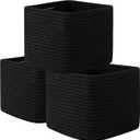 OIAHOMY 9x9x7 Storage Cubes, Cotton Rope Woven Baskets for Organizing, Cube Storage Bin, Small Gift Basket for Shelf, 3-Pack, Black