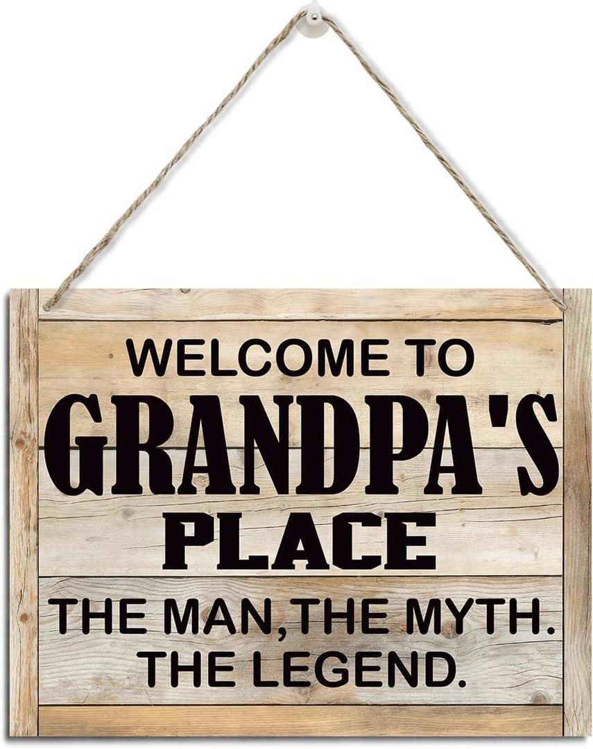 Grandpa Gifts, Welcome To Grandpa's Place Sign Gift, Rustic Hanging Wood Plaque Sign, Farmhouse Garage Decor, Grandpa Workshop Door Hanger, Home Wall Decor, Father's Day Gift for Grandpa Dad