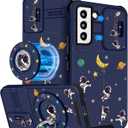 Buleens for Samsung Galaxy S22 Case - with Ring Stand & Camera Cover Aesthetic Cute Designed for Women Girls Cartoon Space Astronaut Design for Galaxy S22 Phone Case Compatible with Magsafe 6.1"