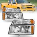 AS Headlights Assembly Compatible with 2004 2005 2006 2007 2008 2009 2010 2011 2012 Chevy Colorado/GMC Canyon, 2006-2008 ISUZU I-Series, Chrome Housing Amber Reflector, Pair