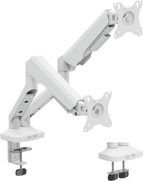 JIEZIKONGJIAN Dual Monitor Desk Mount for 2 Monitors Max 32 inch Screen, Gas Spring Arm, Stand with Clamp/Grommet Mounting Base, VESA 75x75mm & 100x100mm, Mounts Fit 4.417.6lbs Computer, White