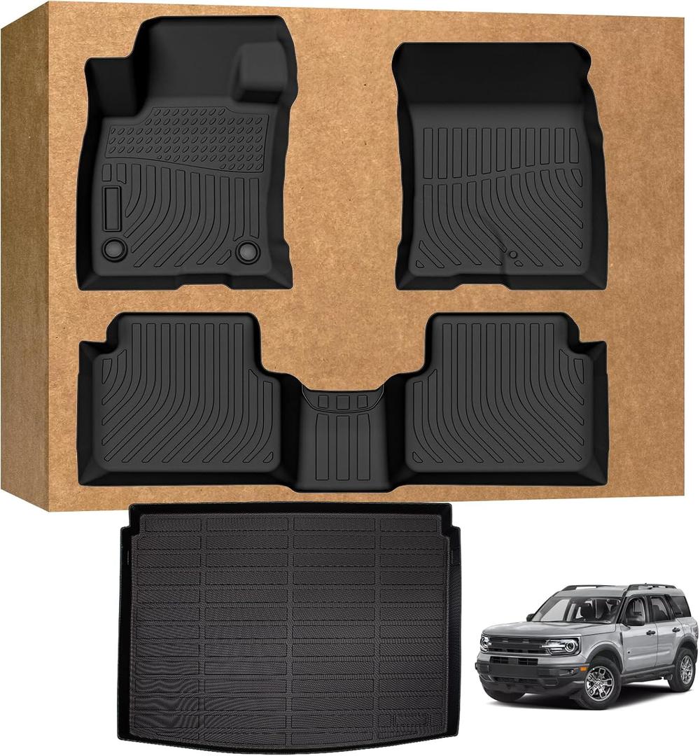Floor Mats for Ford Bronco Sport 2021-2025 2026 (Only for Sport Version, Fuel Version), TPE Waterproof Non-Slip All Weather Protection Custom (Floor Mats & Cargo Liner)