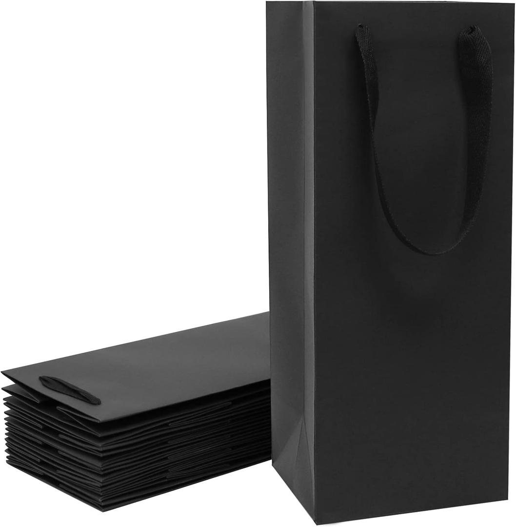 Aimyoo Black Wine Bottle Bags 6x5x15 inch, 10 Pack Large Kraft Paper Gift Bags with Handles Bulk