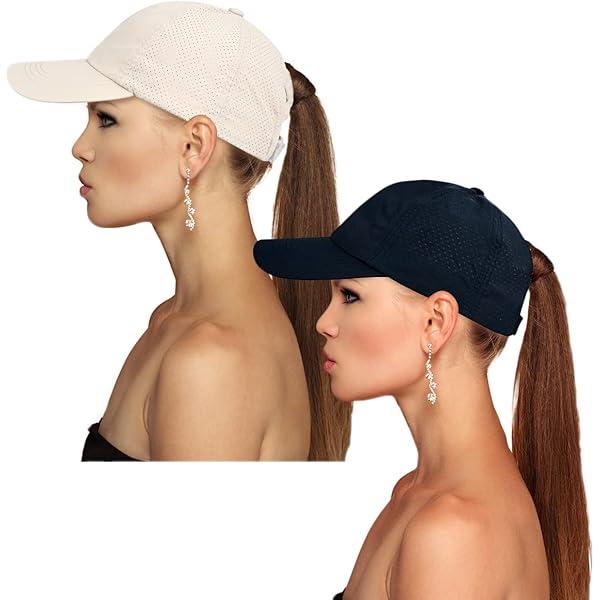 Jecery 2 Pcs Trucker Hats Bulk Ponytail Hats for Women Mesh Baseball Cap with High Bun Adjustable Ponycap for Outdoor Sport (Black And White)