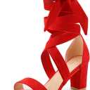 Leticia Strappy Heels for Women Chunky Heel Sexy Open Toe Lace Up Block Heels Comfortable High Heeled Sandals for Women Dressy Summer (10, Red)