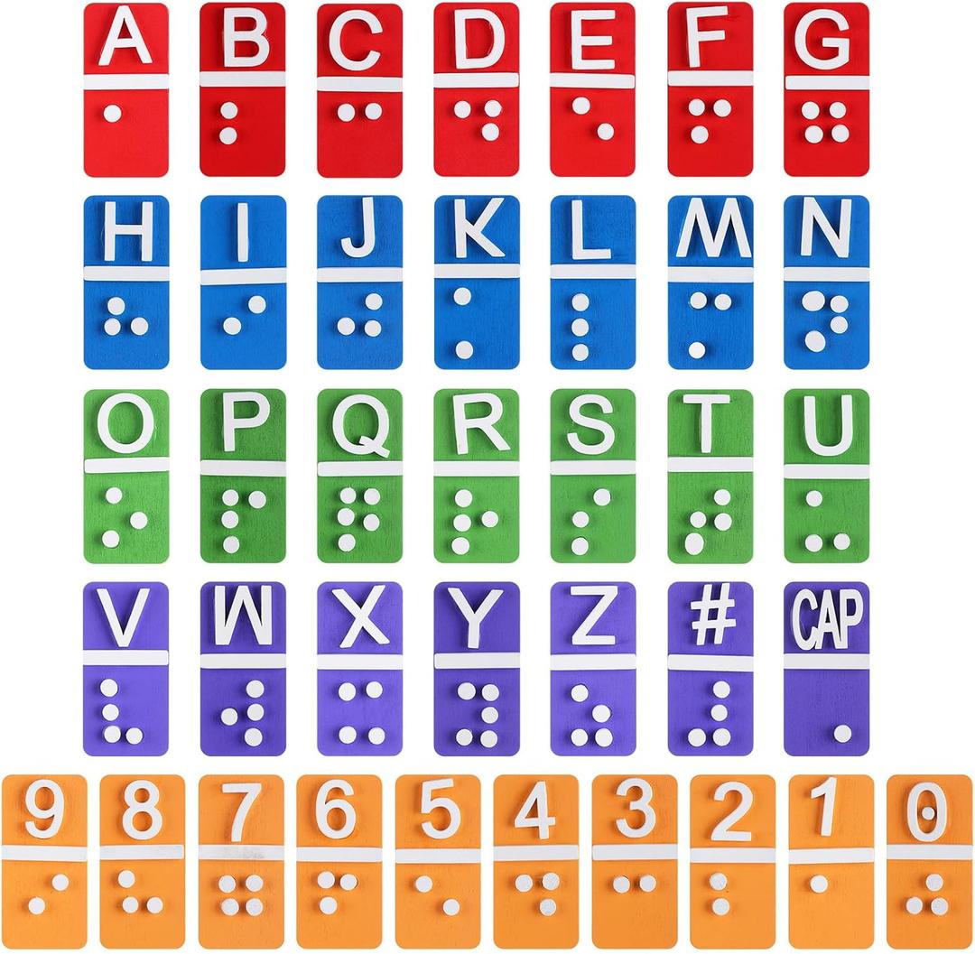 38 Pcs Braille Alphabet and Number Tiles Wood Raised Dots Alphabet and Numbers Punctuation Educational Tool for Blind Visually Impaired, Teaching Aid for Blind Gifts