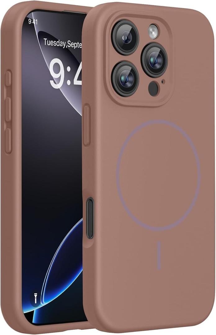 Miracase Magnetic for iPhone 16 Pro Max Case, [Soft Anti-Scratch Microfiber Lining], Compatible with MagSafe, Liquid Silicone Case Shockproof Drop Protection Phone Case for 16 ProMax, Chocolate