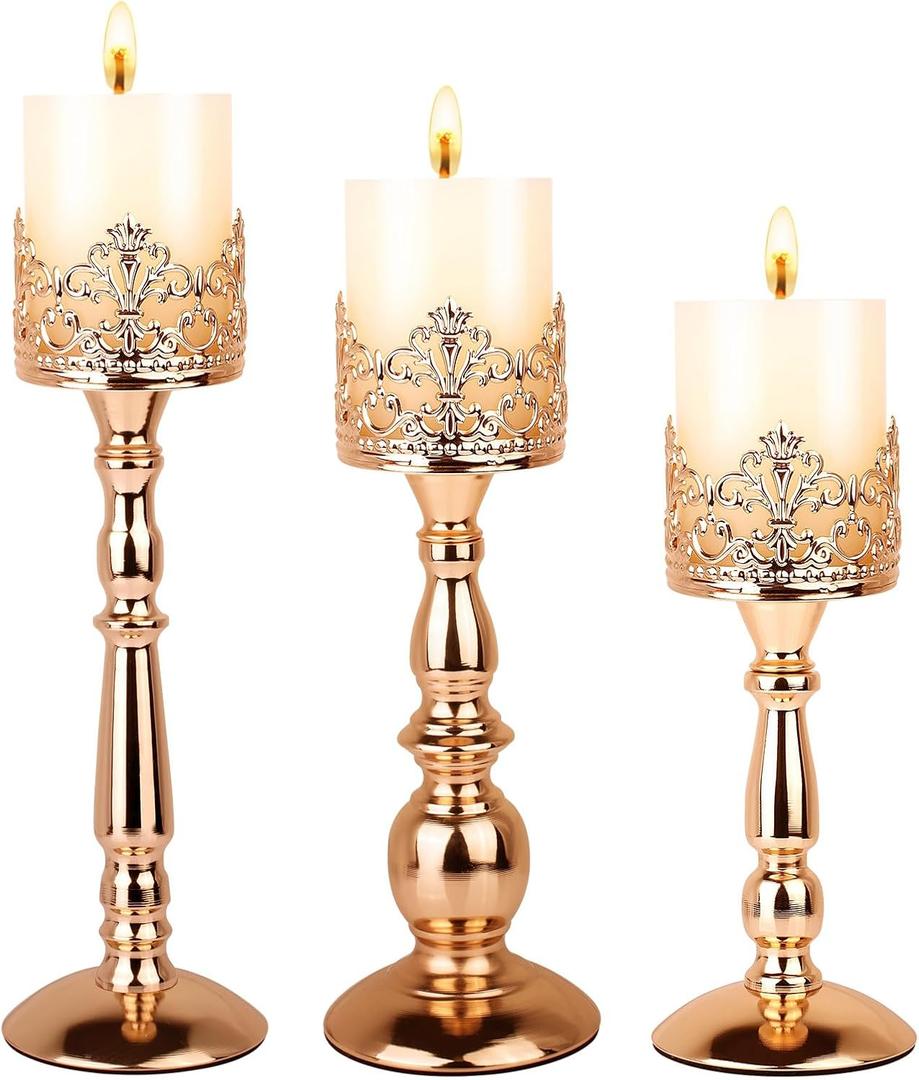 Candle Holders for Pillar Candles Set of 3 Gold Vintage Tall Candle Holders Decorative Large Table Centerpieces Candle Stand Decor