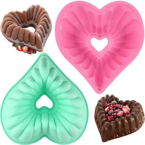 HUAKENER 2 Pack Heart Fluted Cake Pan, 9 Inch Heart Cake Molds, Nonstick Silicone Cake Molds (Flower)