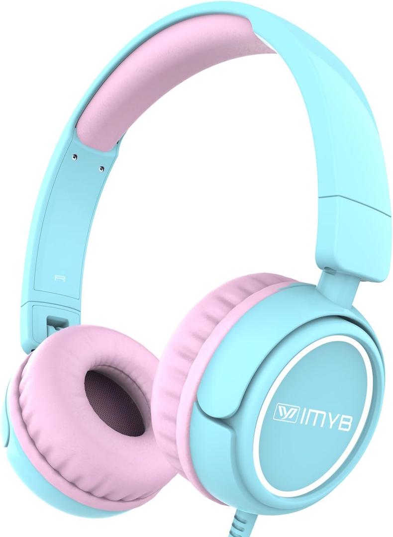 V1 Kids Headphones, Wired Stereo Foldable Tangle-Free 3.5mm Adjustable On-Ear Headphones for Kids for School/Toddlers/Childrens/Teens/Boys/Girls/Ipad/Tablet/Kindle/Phones/Travel/Plane (Cyan)