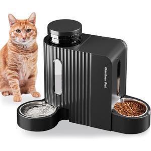 Gardner Pet Automatic Gravity Cat Food Feeder and Water Dispenser Stainless Steel Two-in-One Set Large Capacity Dispenser for Pets Dogs, Puppies, Kittens-(0.8 Gallons x 2) (Black)
