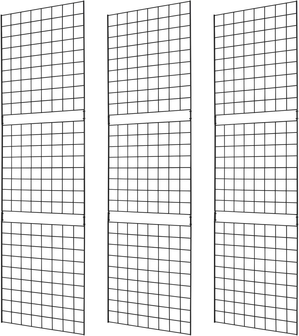 Grid Wall Commercial Grade Grid Panels Heavy Duty for Retail Display, 2' W x 7' H, Black (Pack of 3), Portable (2'x7'(3 Pack))