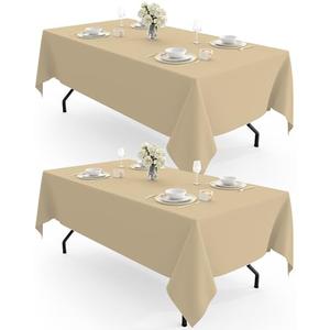 Pureegg Rectangle Table Cloth 60" x 102" – Durable Polyester Tablecloth Offers Reusable & Washable Protection, Ideal for Outdoor Party, Picnic, Wedding, Banquet and Birthday, 2 Pack, Beige