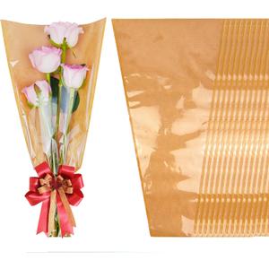 100 Pack flower bags for bouquets, flower bouquet wrapping paper, bouquet bags Kraft floral wrapping paper, Flower Sleeves Wrapping Bags Perfect for Mother's Day, Wedding (9.8in x 18in x 3.9in)