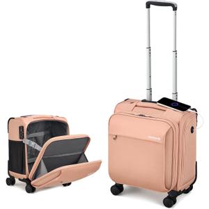 Hanke 16 Inch Underseat Carry On Luggage with Wheels Small Suitcase Softside Luggage Bags for Travel Lightweight Suitcases with Wheels Travel Luggage Personal Item for Men and Women(Pink)