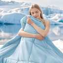 HYLEORY Cooling Comforter Queen Size - Summer Cooling Blanket for Hot Sleepers/Night Sweats, Double-Sided Cold Touch Silky Ice Comforters, Breathable Lightweight Beddings, Cool Blue, 90"x90"