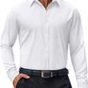 COOFANDY Mens Casual Button Down Shirts Long Sleeve Untucked Shirts for Men Stretch Dress Shirt (3X-Large, White)