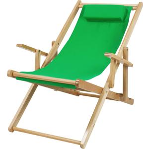 Casual Home Adjustable Sling Canvas Solid Wood Reclining Chair, Natural Frame/Green Canvs