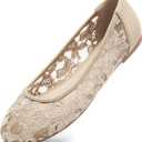 Greatonu Women's Flats Cut Out Round Toe Slip On Floral Ballet Flat Comfortable Lace Flats Dressy (9, Nude)