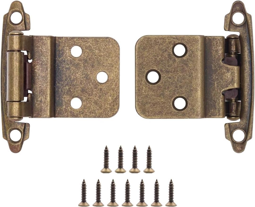Antique Brass Inset Cabinet Door Hinges, 30 Pack (15 Pairs) 3/8" Self Closing Antique Brass Hinges for Cabinet Doors, Kitchen Cabinet Hardware Hinges