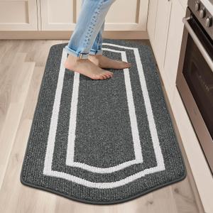 COSY HOMEER Long Kitchen Floor Mats for in Front of Sink Super Absorbent Kitchen Rugs and Mats 24"x48" Non-Skid Kitchen Mat Standing Mat Washable,Polypropylene,Dark Grey, Frame