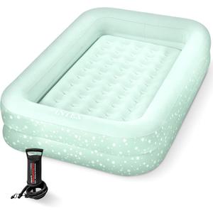 Intex Kids Travel Air Mattress Inflatable Bed with Raised Sides and Hand Pump - Portable Blow-Up Toddler Traveler Bed for Children's Naps or Sleep (Mint Green)