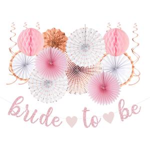 Pink Rose-Gold Bridal-Shower Party-Decorations Streamers - 17pcs Kits Bride To Be Banner Garland,Bachelorette Wedding Paper Tissue Pom Poms Fan,Honeycomb Lanterns Decor Panduola